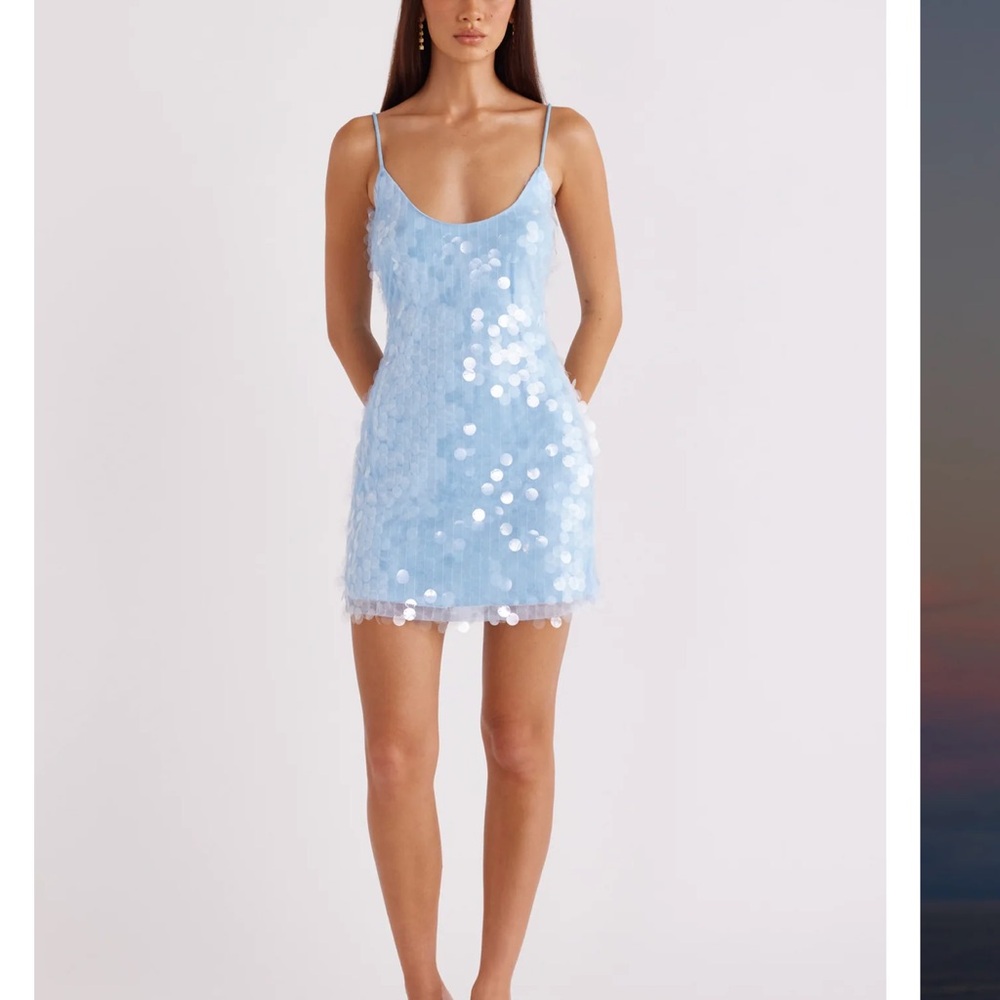 Light Blue Sequin Mini Dress with Spaghetti Straps